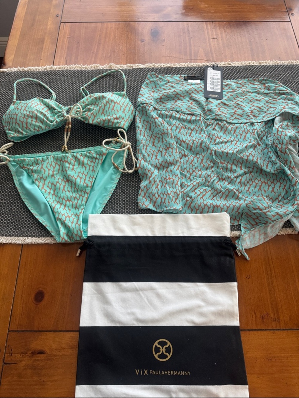 Vix Paula Hermanny Aqua Print Bikini Set with Cover-Up Never Worn